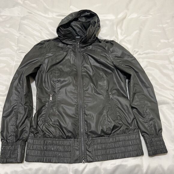 Mackage Dexter Packaway Hooded Windbreaker Bomber Jacket Gray Sz Youth L Kids - Picture 1 of 12